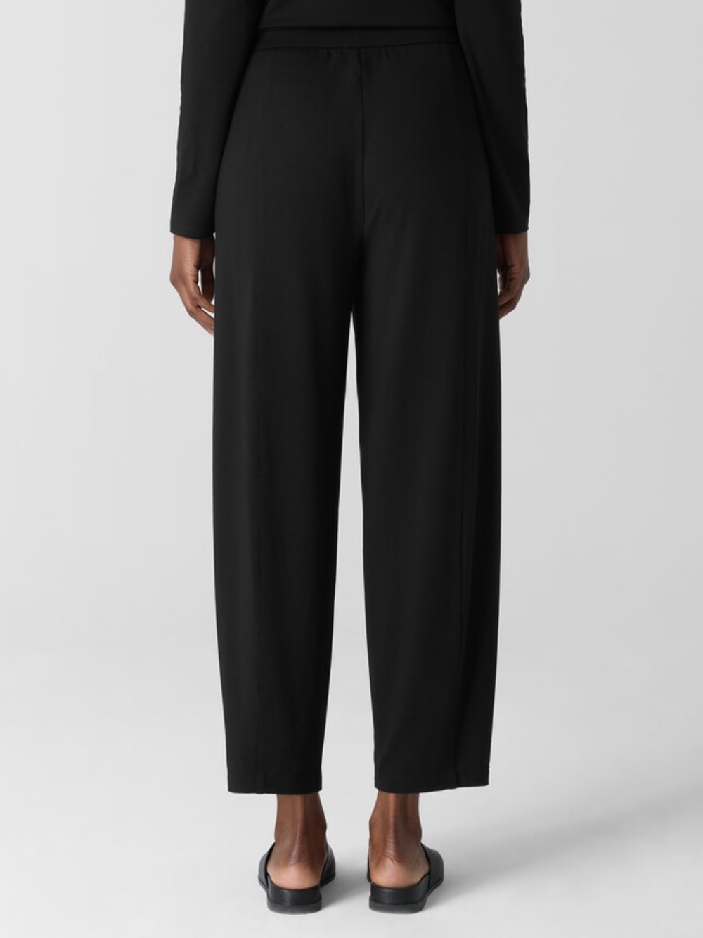 Eileen Fisher Lantern Viscose Wool Black Wide-Leg Pull-On Pants - Picture 3 of 9